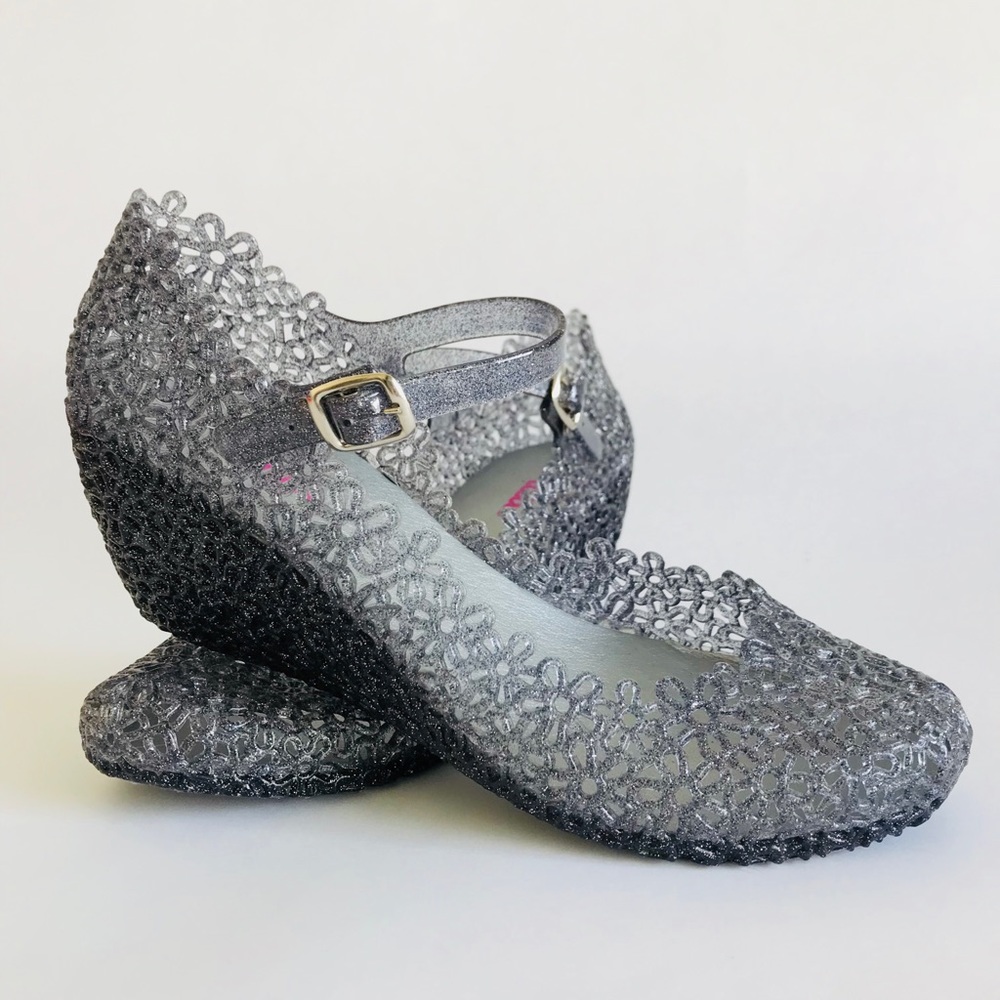 non MELISSA SHOES plastic gray with glitter.